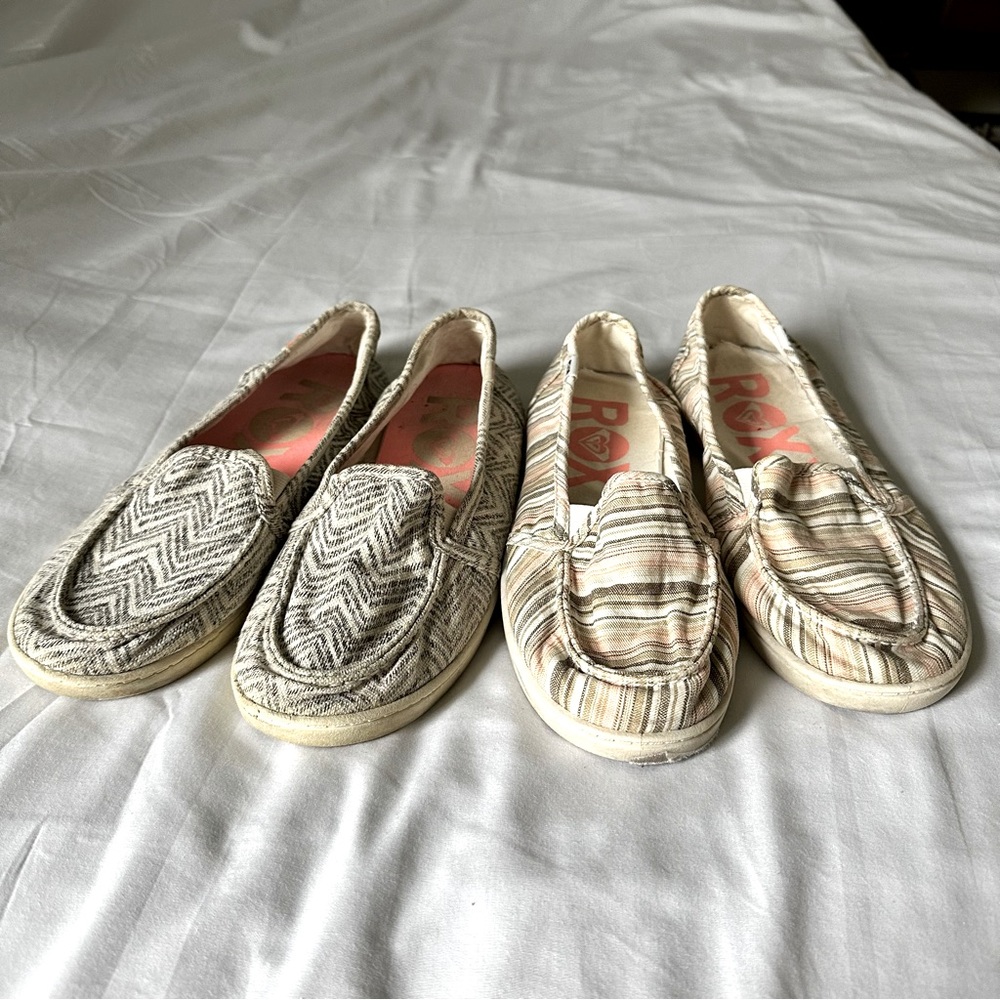 2 Pair Roxy Slip On Shoes - Size 8 and 8.5